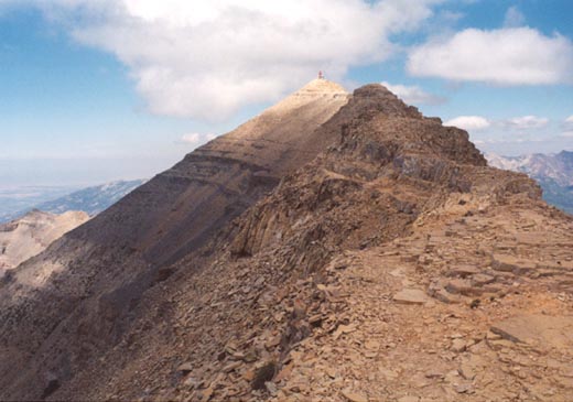 Looking back to the summit from the south along summit ridge