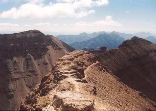 From summit looking south.  Second Summit at left, Cascade Mountain and Provo Peak in distance